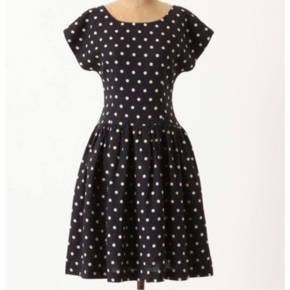 Anthropologie Lili's Closet Dropped Dot Navy Polka Dot Dress 6